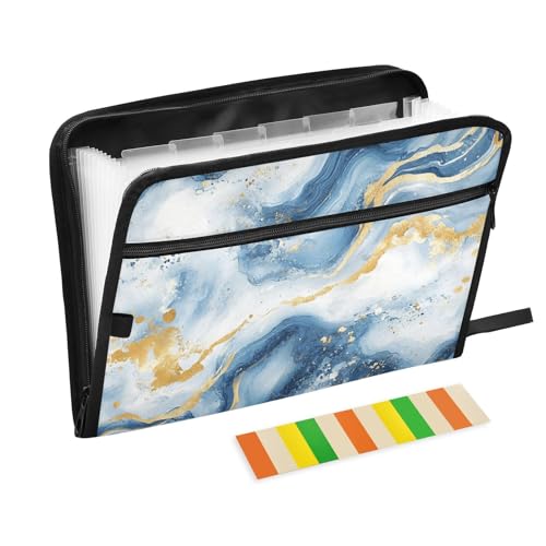 Organizer mit 13 Fächern, A4, Briefgröße mit Reißverschluss, für Zuhause, Büro, Blau und Gold, Weiß Organizer mit 13 Fächern, A4, Briefgröße mit Reißverschluss, für Zuhause, Büro, Blau und Gold, Weiß von SyXIOP
