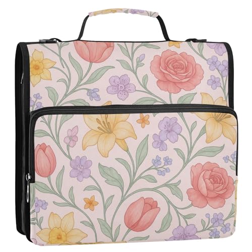 Organizer mit 3 Ringen, Retro-Design, Pastellfarben, Blumenmuster, 3,8 cm, mit Griff und abnehmbarem Schultergurt, mehrere Taschen, Dokumenten-Organizer-Tasche für Mittelschule, Organisadores de von SyXIOP