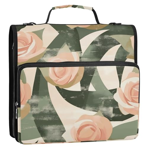 Organizer mit 3 Ringen und Schulterriemen, einfach zu tragen, Schulbedarf, Organizer für Mittelschule, Organisatoren, rosa Rosenblüten, 3,8 cm von SyXIOP