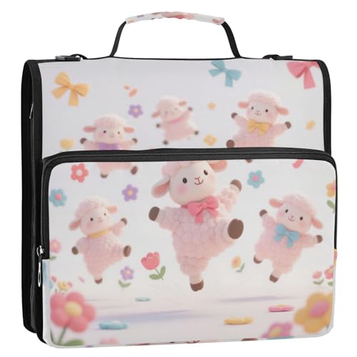 Organizer mit niedlichem Cartoon-Schaf, 3 Ringe, Organizer mit Riemen, mehrere Taschen, Schulbedarf, Organizer für Büro, Schule, Clip de Cremallera Resistente von SyXIOP
