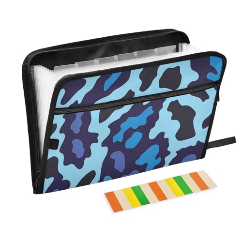 PowderBlue Camouflage-Organizer, Leopardenmuster, 13 Taschen, A4, Briefgröße mit Reißverschluss, für Papiere, Ordner mit Trennwänden, Carpetas de PowderBlue Camouflage-Organizer, Leopardenmuster, 13 Taschen, A4, Briefgröße mit Reißverschluss, für Papiere, Ordner mit Trennwänden, Carpetas de von SyXIOP