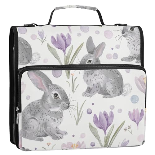 Puple Lily Calla Cute Bunnies Ringbuch mit 3 Ringen, Reißverschluss mit Griff und abnehmbarem Schultergurt, Dokumenten-Organizer, geeignet für Mittelschule, Clip de Cremallera Resistente von SyXIOP