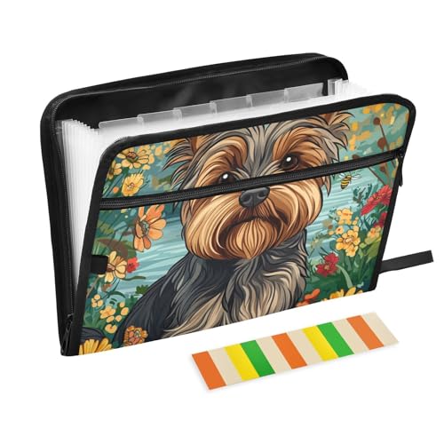Quittungsorganizer mit Cartoon-Yorkshire Terrier, 13 Taschen, A4, Briefgröße mit Reißverschluss, für Bürobedarf, Ordner mit Trennwänden, Braun Quittungsorganizer mit Cartoon-Yorkshire Terrier, 13 Taschen, A4, Briefgröße mit Reißverschluss, für Bürobedarf, Ordner mit Trennwänden, Braun von SyXIOP