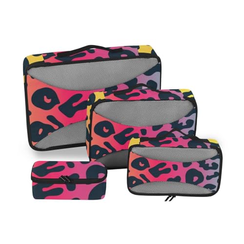 Reise-Organizer-Taschen mit Leopardenmuster, 4-teiliges Set, Netzstoff, leichte Packwürfel für Windeln von SyXIOP