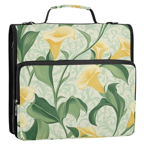 Retro gelbe Calla-Lilien-Blumen, 3 Ringe, 3,8 cm, Reißverschluss, mit Schultergurt, leicht zu transportieren, Dokumentenmappe für Schule/Büro, Carpeta con bolsillo Extra von SyXIOP