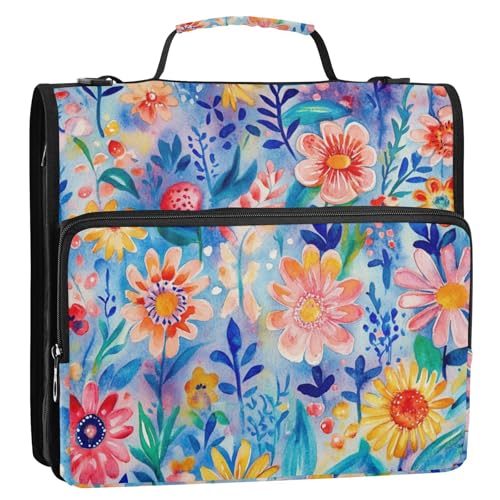 Ringbuch im Boho-Stil, bunte Blüte, 3,8 cm, Reißverschluss, mit Schultergurt und Griff, wasserdicht, tragbar, für Zuhause, Reisen, sichere Aufbewahrungstasche für Mittelschule, Gestor de von SyXIOP