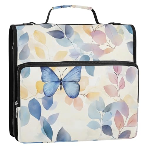 Ringbuch mit 3 Ringen, Aquarell-Blau, Schmetterlings-Blätter, mit extra Taschen und Griff, für Schule, Büro, Schule, Encuadernador de Cremallera Ringbuch mit 3 Ringen, Aquarell-Blau, Schmetterlings-Blätter, mit extra Taschen und Griff, für Schule, Büro, Schule, Encuadernador de Cremallera von SyXIOP
