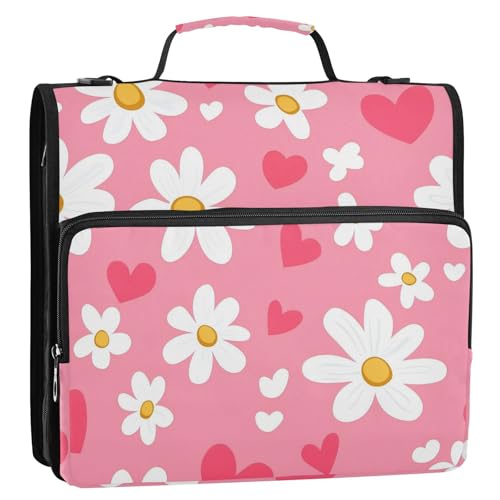 Ringbuch mit 3 Ringen und weißen Gänseblümchen und rosa Herzen, Reißverschluss mit Griff, mehrere Taschen, Schulordner, Organizer für Büro, Schule, Organisadores de suministros escolares Ringbuch mit 3 Ringen und weißen Gänseblümchen und rosa Herzen, Reißverschluss mit Griff, mehrere Taschen, Schulordner, Organizer für Büro, Schule, Organisadores de suministros escolares von SyXIOP