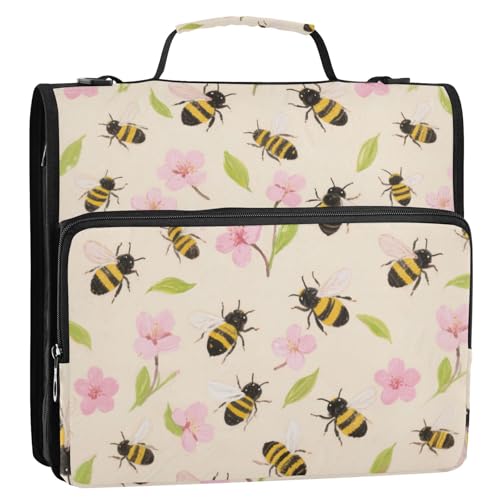 Ringbuch mit Reißverschluss, Blumenmuster, 3,8 cm, mit Riemen, inklusive Reißverschlusstasche, tragbar, für Zuhause, Reisen, sichere Aufbewahrungstasche für Mittelschule, Bolsa de Cremallera von SyXIOP