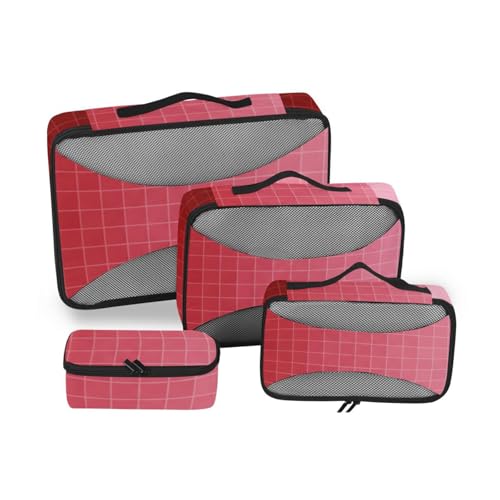 Rot-zu-rosa Farbverlauf, 4-teiliges Set, Taschen-Organizer-Einsatz, Netzstoff, Reiseutensilien, tragbarer Kompressions-Verpackungswürfel von SyXIOP