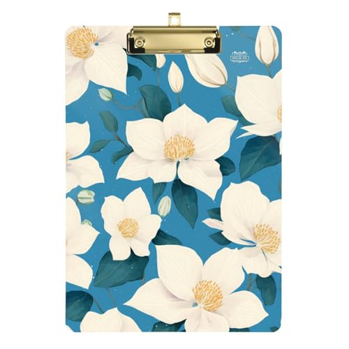 Schicke weiße Clematis-Blumen, blaugrüner Hintergrund, A4-Klemmbretter, Kunststoff, Leseklemmbrett, wasserdicht, für personalisierte Klemmbretter für Lehrer, Größe 22,9 x 30,5 cm Schicke weiße Clematis-Blumen, blaugrüner Hintergrund, A4-Klemmbretter, Kunststoff, Leseklemmbrett, wasserdicht, für personalisierte Klemmbretter für Lehrer, Größe 22,9 x 30,5 cm von SyXIOP