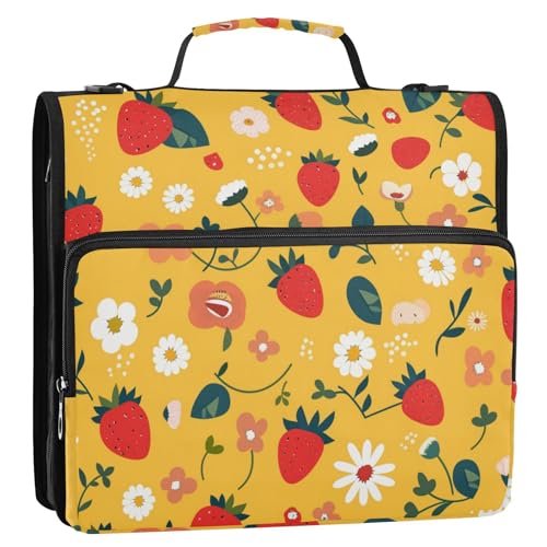 Schlichter, minimalistischer Ordner mit 3 Ringen, 3,8 cm, Pfirsich-Erdbeeren, Organizer mit Griff, mehrere Taschen, Dokumentenmappe, Organizer für Mittelschule, Clip de Cremallera escolar von SyXIOP