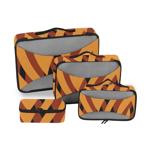 Set mit 4 Aufbewahrungswürfeln aus Netzstoff mit orangefarbenem Tiermuster, tragbare Würfel, essentielle Verpackung von SyXIOP