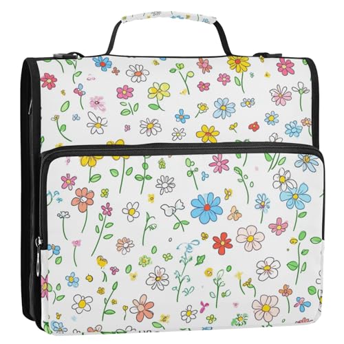 Simple Summer Little Bloom 3-Ring-Ordner mit Reißverschluss und Griff und abnehmbarem Schultergurt, mehrere Taschen, Dokumenten-Aufbewahrungstasche für Mittelschüler, Carpeta del organizador von SyXIOP