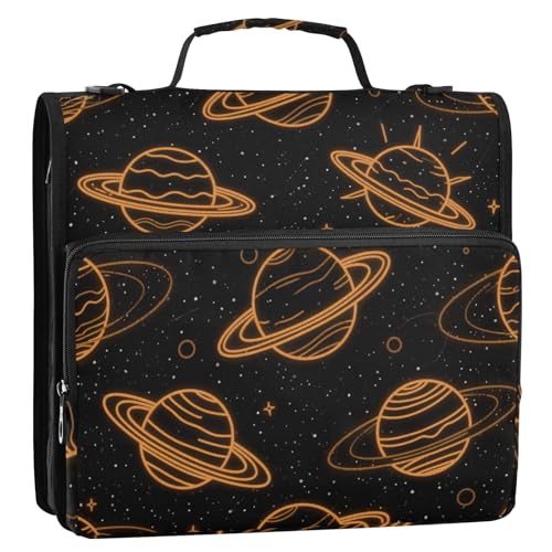 Space Planet Ordner-Organizer mit 3 Ringen und Griff, mehrere Taschen, Dokumenten-Organizer für Schule/Büro, Organizer, Orange / Schwarz von SyXIOP