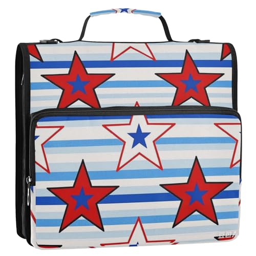 Stripe Stars 4. Juli Unabhängigkeitstag 3,8 cm 3 Ringe Schule Reißverschluss Ordner mit Griff und abnehmbarem Schultergurt Mehrere Taschen Tragbare Homravel Sichere Aufbewahrungstasche für von SyXIOP