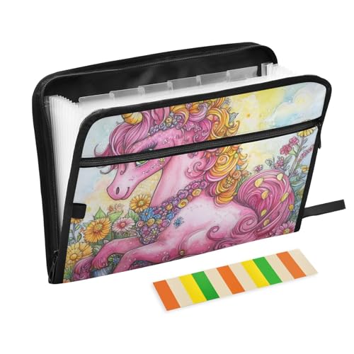 Süße Cartoon-Erweiterungsmappe mit rosa Einhörnern, 13 Taschen, A4, Briefgröße mit Reißverschluss, für Bürobedarf, Aktenhüllen, Carpeta de Süße Cartoon-Erweiterungsmappe mit rosa Einhörnern, 13 Taschen, A4, Briefgröße mit Reißverschluss, für Bürobedarf, Aktenhüllen, Carpeta de von SyXIOP