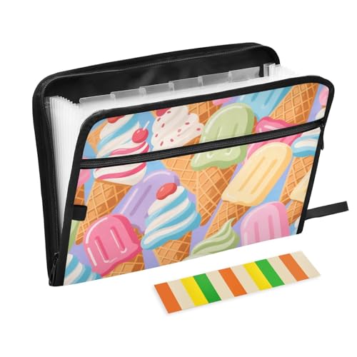 Süßer, bunter Eiscreme-Ordner mit Etiketten, 13 Taschen, A4, Briefgröße mit Reißverschluss, für Zuhause, Büro, Reisen, breite Aktenordner für Para Guardar Documentos Süßer, bunter Eiscreme-Ordner mit Etiketten, 13 Taschen, A4, Briefgröße mit Reißverschluss, für Zuhause, Büro, Reisen, breite Aktenordner für Para Guardar Documentos von SyXIOP