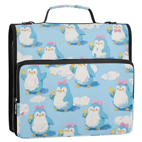 Süßer Cartoon-Pinguin-Organizer mit 3 Ringen, 3,8 cm, Organizer mit Griff und abnehmbarem Schultergurt, wasserdicht, Dokumentenmappe, Organizer für Mittelschule, Clip de Cremallera Resistente von SyXIOP