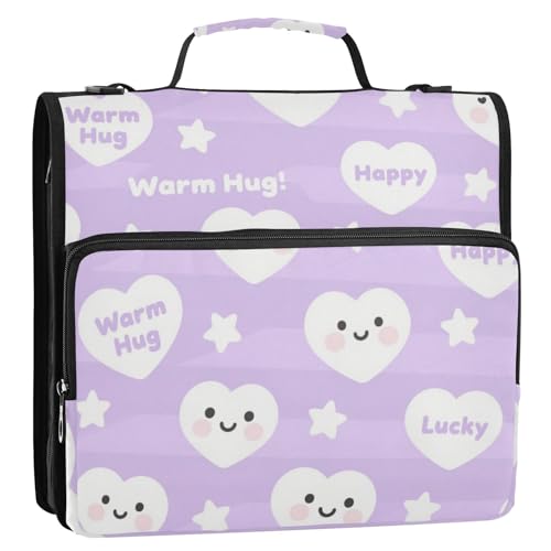 Süßer herzförmiger Stern Happy Lavender weiß 3,8 cm 3 Ringe Ordner Organizer mit Griff inklusive Reißverschlusstasche Dokumentenmappe Organizer für Büro Schule Clip de Cremallera von SyXIOP