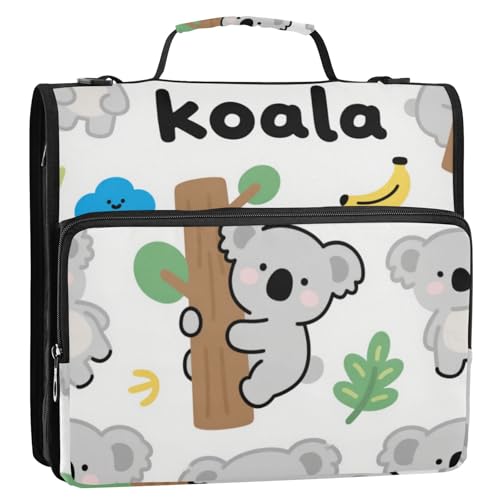Süßes Cartoon-Koala-Mappe mit 3 Ringen, 3,8 cm, mit Reißverschluss und Schultergurt und Griff, wasserdicht, mit Reißverschluss, Portfolio für Mittelschule, Carpeta del organizador von SyXIOP