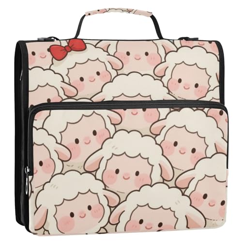 Süßes Cartoon-Schaf, weiß, 3 Ringe, Ordner mit extra Taschen und Schultergurt, wasserdicht, Dokumentenordner, Organizer für Mittelschule, Bolsa de Cremallera von SyXIOP