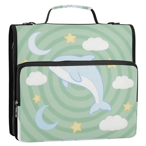 Süßes Tierbuch mit Delfinwolke, Salbeigrün, 3 Ringe, mit extra Taschen, Schultergurt und Griff, mehrere Taschen, Dokumenten-Organizer, Tasche für Mittelschule, Gestor de Carpetas de Office von SyXIOP