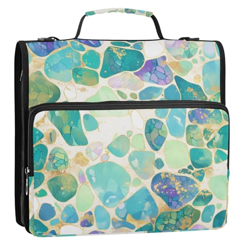 Summer Green Turquoise Stones 3.8 cm 3-Rings School Zipper Binder with Strap Multi-Pocket Document Organizer for Middle Student Clip de Cremallera von SyXIOP