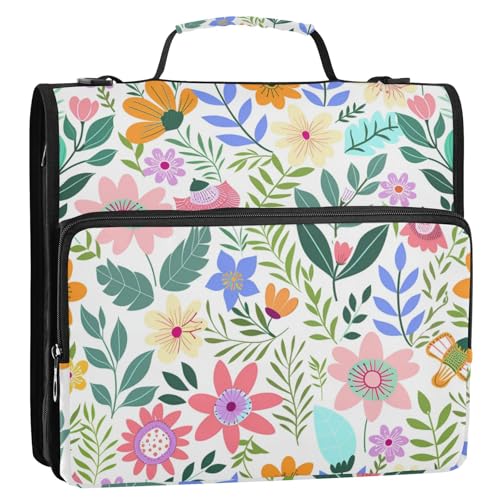 Summer Multicolor Floral Brilliance 3,8 cm 3-Ring-Ordner mit Reißverschluss und Riemen, mehrere Taschen, Dokumentenmappe, Organizer für Schule/Büro, Gestor de documentos von SyXIOP