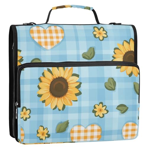 Summer Sunflower Fresh Green Ästhetischer 3-Ring-Ordner mit Reißverschluss und Schultergurt, leicht zu transportieren, Dokumenten-Organizer für Schule/Büro, Clip de Cremallera Resistente von SyXIOP