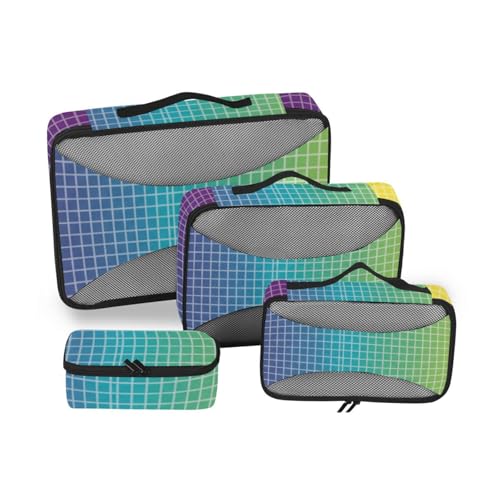 Violett-zu-gelber Farbverlauf, 4-teiliges Set, Reise-Organizer-Taschen, Netzstoff, Reiseutensilien, leichtes Packwürfel-Set von SyXIOP