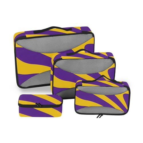 Violette und gelbe Wellenlinien, 4-teiliges Set, Organizer und Aufbewahrung, Netzstoff, Reiseutensilien, tragbarer Kompressions-Verpackungswürfel von SyXIOP