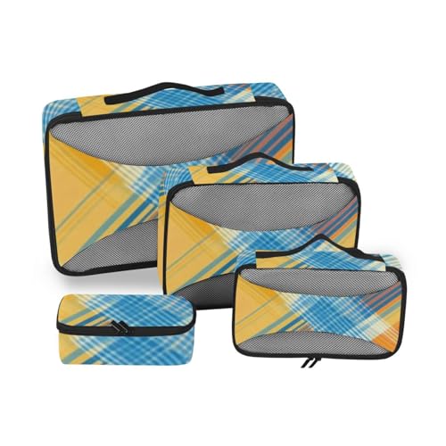 Yellow Lines Kariertes 4-teiliges Set aus Netzstoff, Reiseutensilien, erweiterbares Packwürfel-Set von SyXIOP