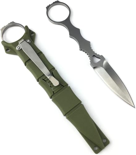EDC Messer mit Kydex, Pocket Knife, 17CM 440C Stahl Feststehende Klinge, Bushcraft Messer Jagdmesser, Full Tang Taschenmesser für Outdoor Survival Jagd Camping (Silber) von Syagot