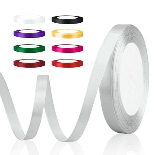 Satinband Silberhochzeit Deko - Schleifenband für Hochzeit, Weiß - Seidenband, Geschenkband aus Stoff - Dekoband Silver Band von SycloPak