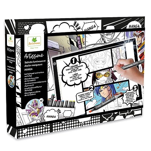 SYCOMORE - Manga Bastelset: Weißes Lichttablett mit 12 Layoutblättern, 10 Doppelpunktmarkern und einstellbarer Helligkeit - 21 x 29,7 cm - Glossy - 22g/m² - Digital-Art, Manga-Erstellung SYCOMORE - Manga Bastelset: Weißes Lichttablett mit 12 Layoutblättern, 10 Doppelpunktmarkern und einstellbarer Helligkeit - 21 x 29,7 cm - Glossy - 22g/m² - Digital-Art, Manga-Erstellung von Sycomore