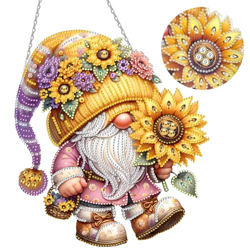Syhdfxknp Diamond Painting Anhänger Gnom Gänseblümchen Diamond Painting Fensterbilder Gnome Diamant Malerei Set mit Kette Ideal Hängedeko von Büros Wohnungen von Syhdfxknp