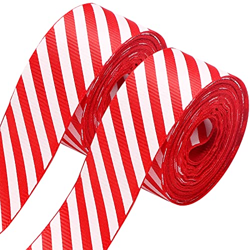 2 Rollen Pfefferminz-Streifenband rot weiß Weihnachtsband 16 Meter gestreiftes Geschenkband für DIY Handwerk Geschenkverpackungen Kranz Weihnachtsbaumschmuck von Syhood