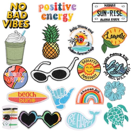 Syhood 20 Stück Hippie VSCO Vintage Patches zum Aufbügeln Applikationen Hippie Retro Gestickte Aufnäher Sommer Strand Aufnäher zum Aufbügeln für Rucksäcke Jeans Jacken und Kleidung DIY Handwerk von Syhood