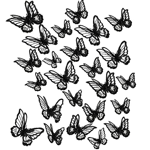 20 Stücke 2 Größen Schmetterling Spitze Applikationen Stickerei Schmetterling Patch Doppelschichten Schmetterling Organza Patch Schmetterling Applikation für Hochzeit Brautkleid (Schwarz) von Syhood