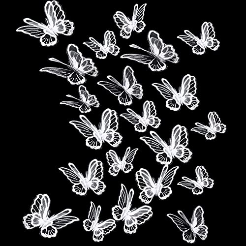 20 Stücke 2 Größen Stickerei Nähen Aufbügeln Schmetterling Patch Doppelschichten Schmetterling Organza Patches Spitze Schmetterling Applikationen für Hochzeit Brautkleid Nähen Handwerk von Syhood