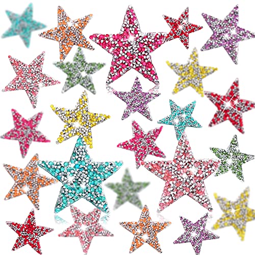 24 Stück Bunte Strass Stern Patches Aufbügeln Stern Patches in 8 Farben Glitzer Strass Glänzend Stern Patches Applikationen für Kleidung Jeans Reparatur Deko von Syhood