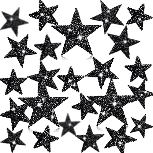 24 Stück Stern Patches Aufbügeln Stern Klebstoff Strass Stern Strass Patches Glänzend Kleidung Reparatur Deko Patches Aufbügeln Applikation Patches (Schwarz, 1,57 Zoll, 2,36 Zoll, 3,15 Zoll) von Syhood