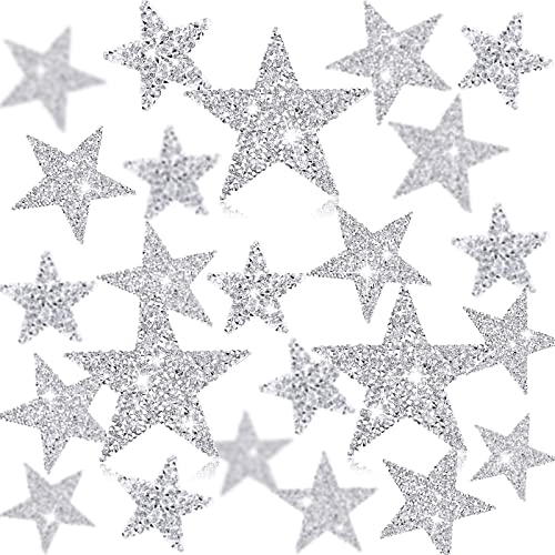 24 Stück Stern Patches Aufbügeln Stern Klebstoff Strass Stern Strass Patches Glänzend Kleidung Reparatur Deko Patches Aufbügeln Applikation Patches (Silber, 1,57 Zoll, 2,36 Zoll, 3,15 Zoll) von Syhood