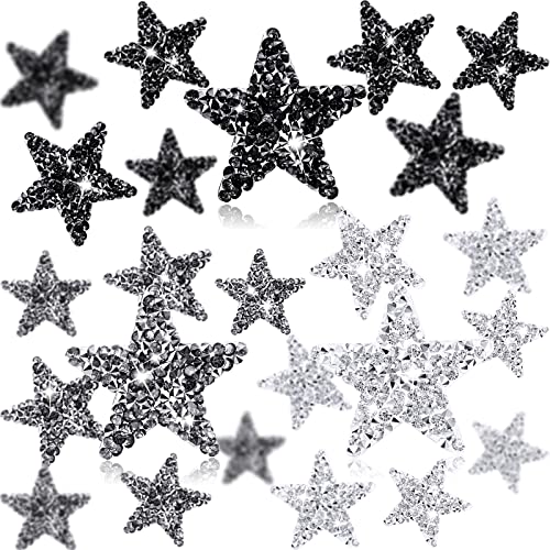 24 Stück Stern Patches Aufbügeln Sterne Klebstoff Strass Sternform Strass Aufnäher Glänzende Kleidung Reparatur Deko Patches Silber Schwarz Grau Aufbügeln Applikation Patches für DIY Zubehör von Syhood