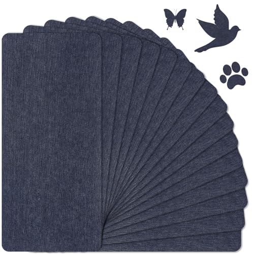 Syhood 15 Blatt Flickenstoff zum Aufbügeln, 12 x 27 cm, Reparatur-Set zum Reparieren von Couch, Hosen, Taschen, Löchern, Knien, Ellenbogen (Dunkelblau) von Syhood