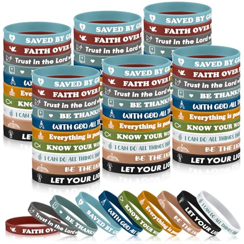 Syhood 200 Stück Bibelvers Silikon Armbänder inspirierende christliche Gummi Schrift Armbänder Bulk religiöse Armbänder christliche Geschenke für Damen Herren 10 Stil (Morandi Farbe) von Syhood