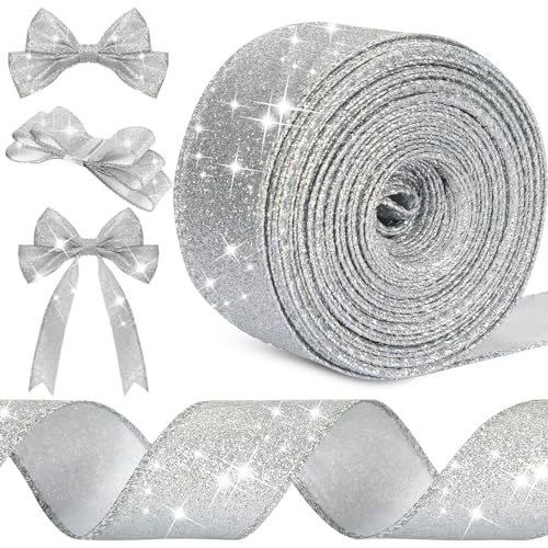 Syhood Glitzer-Girlande mit Drahtrand, wasserdicht, glitzernde Girlande für Geschenke, Verpackungen, Karten, Basteln, Kränze, Urlaub, Weihnachtsdekoration, Silber, 6,3 cm x 40 m Syhood Glitzer-Girlande mit Drahtrand, wasserdicht, glitzernde Girlande für Geschenke, Verpackungen, Karten, Basteln, Kränze, Urlaub, Weihnachtsdekoration, Silber, 6,3 cm x 40 m von Syhood