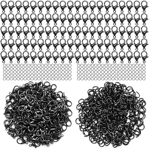 Syhood Karabinerverschlüsse und offene Binderinge, Set mit Karabinerverschlüssen und Verschlüssen für Schmuckherstellung und Armbänder, Armbandhaken, Schmuck-Clips, 600 Stück (schwarz) von Syhood