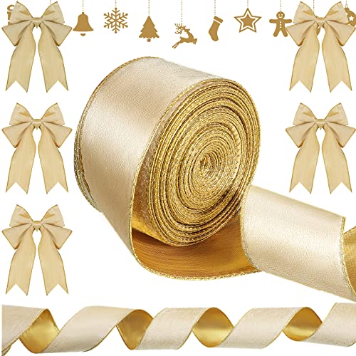 Syhood Weihnachts-Samtband mit Draht, mit Goldrand, wasserdicht, für Weihnachtskranz, Schleifen, Blumenhandwerk, Ornamente (10,2 cm x 60 m, Gold) von Syhood